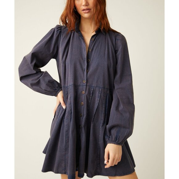 🎉LAST CHANCE🎉 FREE PEOPLE Marvelous Mia Solid Mini Dress / Dried Indigo - Picture 2 of 10